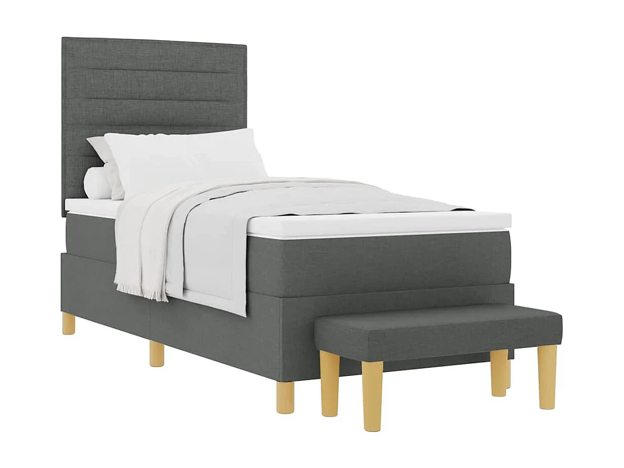 Cadre de lit avec matelas Gris foncé 90 x 190 cm tissu