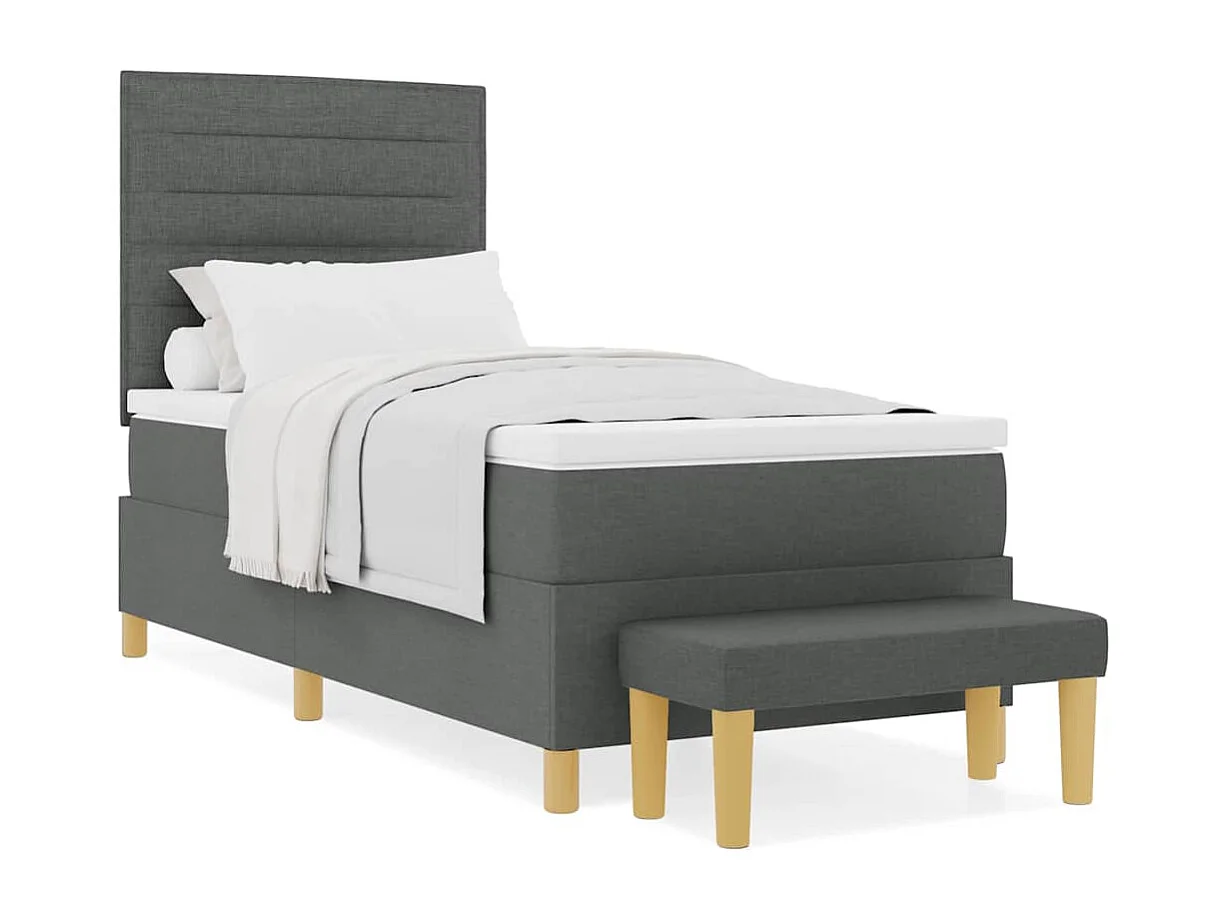 Cadre de lit avec matelas Gris foncé 90 x 190 cm tissu
