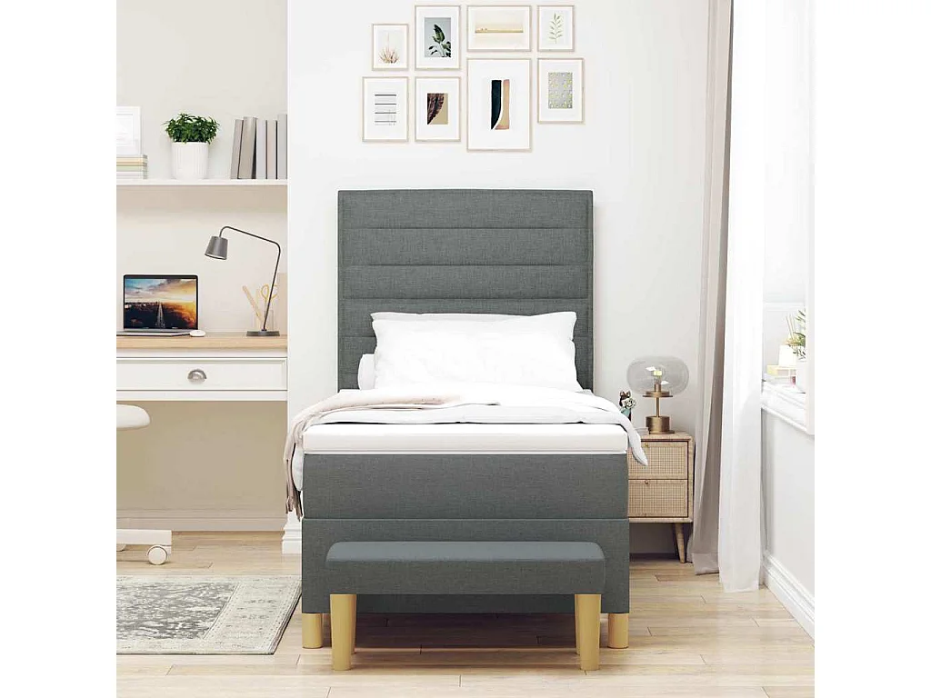 Cadre de lit avec matelas Gris foncé 90 x 190 cm tissu
