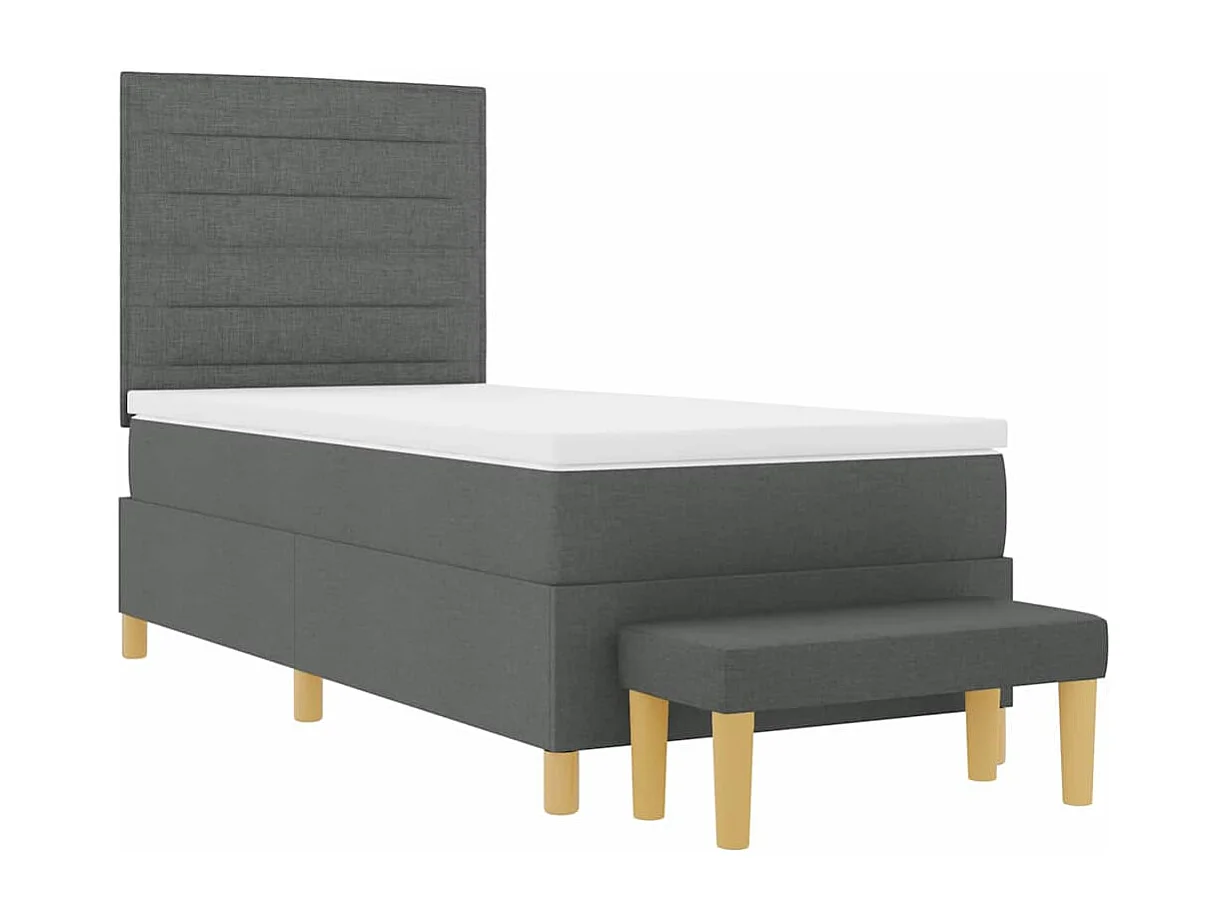 Cadre de lit avec matelas Gris foncé 90 x 190 cm tissu