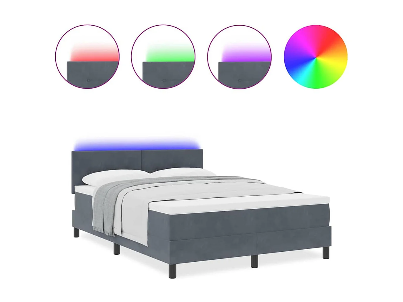 Cadre de lit avec matelas Gris foncé 140 x 190 cm Velours