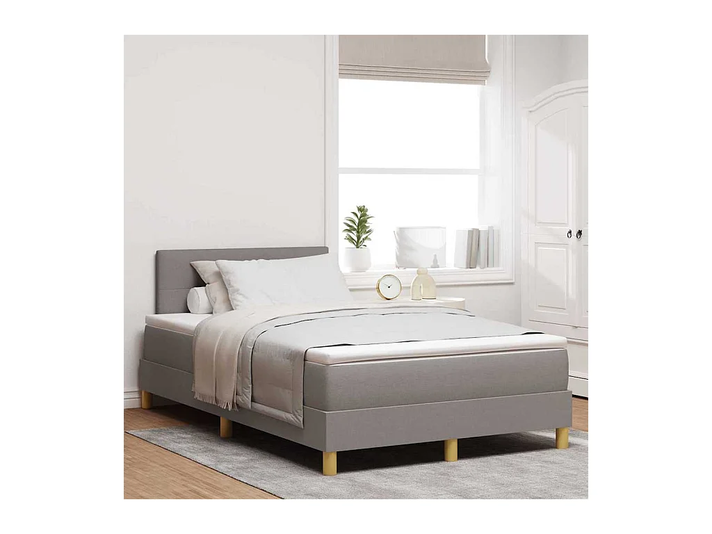 Cadre de lit avec matelas Taupe 120 x 190 cm tissu