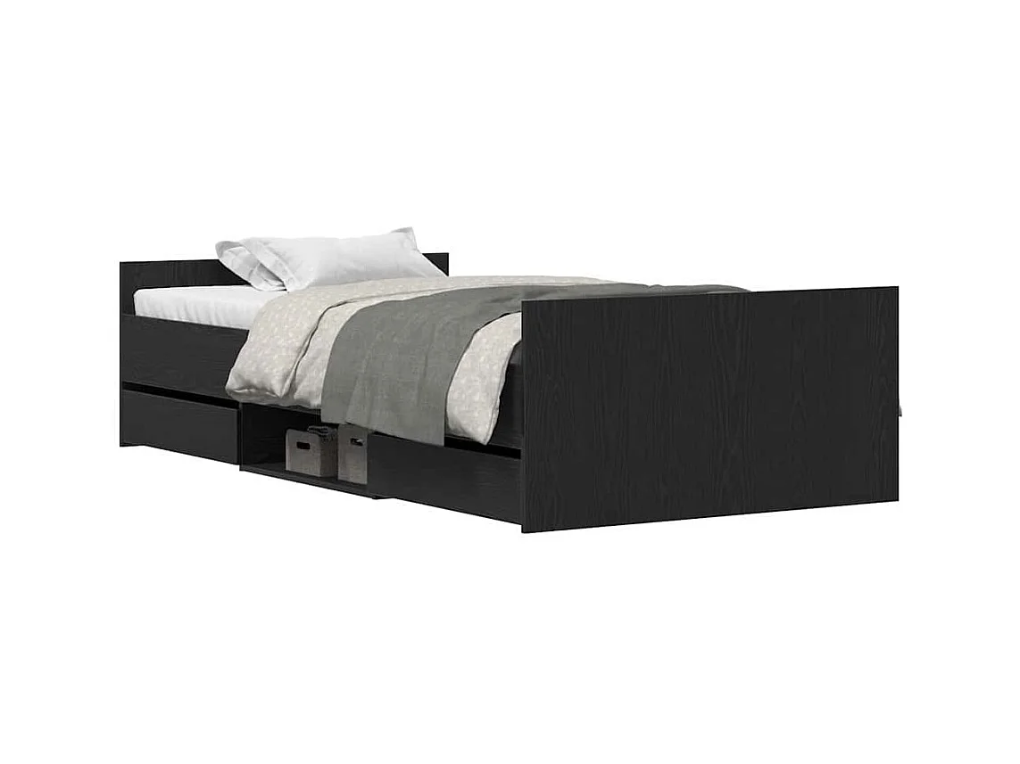 Bedframe met hoofdeinde Zwart eiken 90 x 200 cm Bewerkt hout