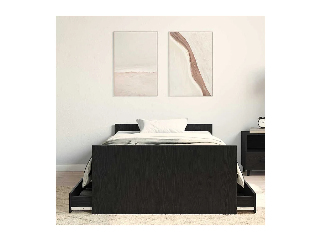 Bedframe met hoofdeinde Zwart eiken 90 x 200 cm Bewerkt hout