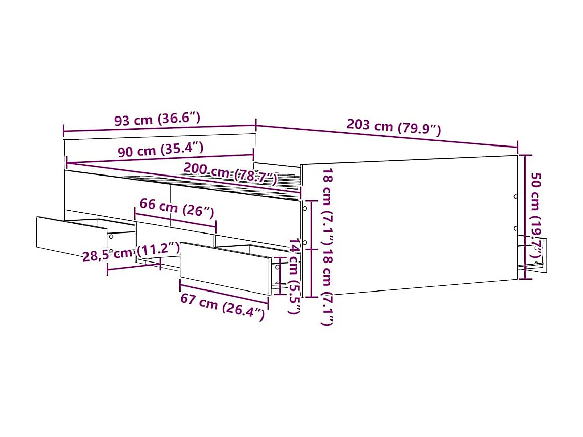 Cadre de lit Chêne noir 90 x 200 cm Bois d'ingénierie