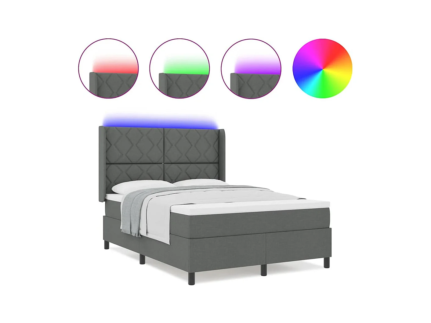 Cadre de lit avec matelas Gris foncé 140 x 190 cm tissu