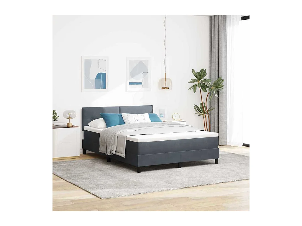 Cadre de lit avec matelas Gris foncé 160 x 200 cm Velours