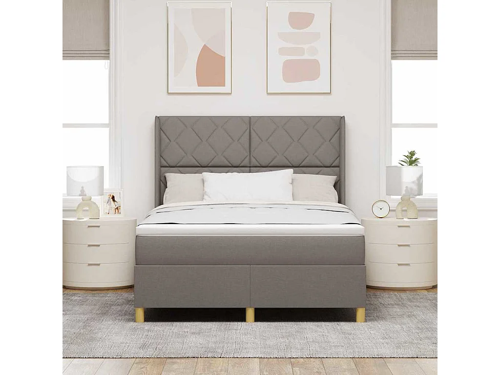 Cadre de lit avec matelas Taupe 160 x 200 cm tissu