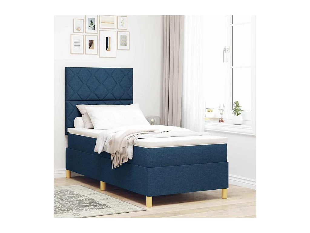 Boxspring bed met hoofdeinde Blauw 90 x 200 cm Stof
