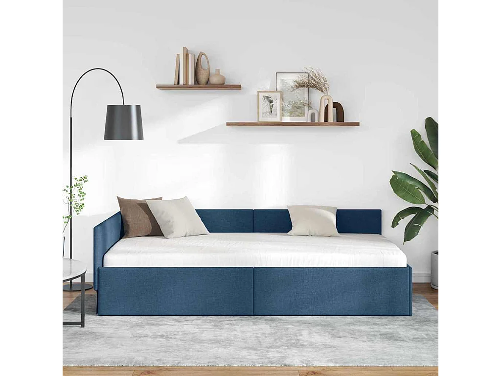 Cadre de lit d'angle Bleu 90 x 190 cm Tissu et bois reconstitué