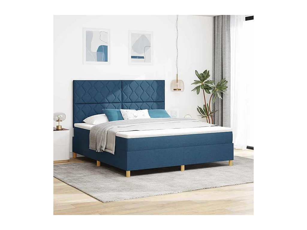 Cadre de lit avec matelas Bleu 180 x 200 cm tissu