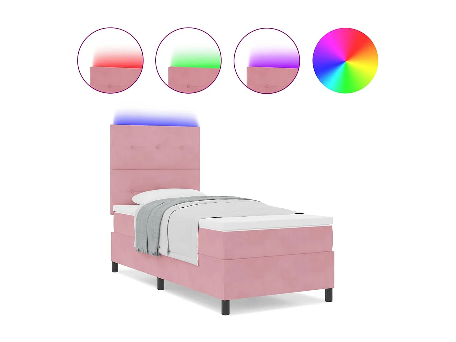 Cadre de lit avec matelas Rose 80 x 200 cm Velours