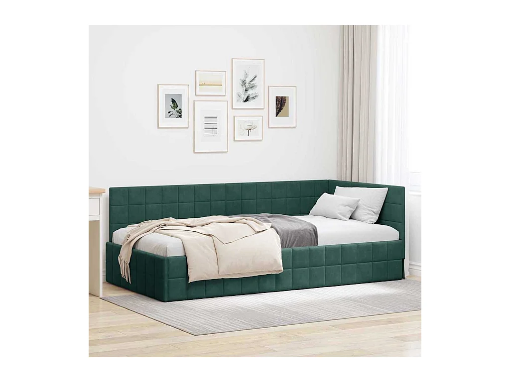 Cadre de lit d'angle Vert foncé 90 x 190 cm Velours