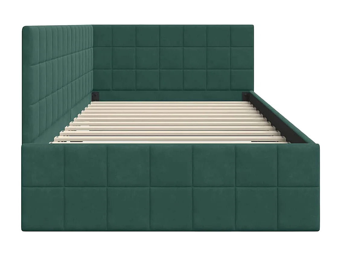 Estrutura de Cama de Canto Verde-escuro 90 x 190 cm Veludo