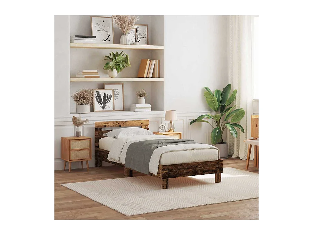 Bedframe met hoofdeinde Oud hout 75 x 190 cm Bewerkt hout