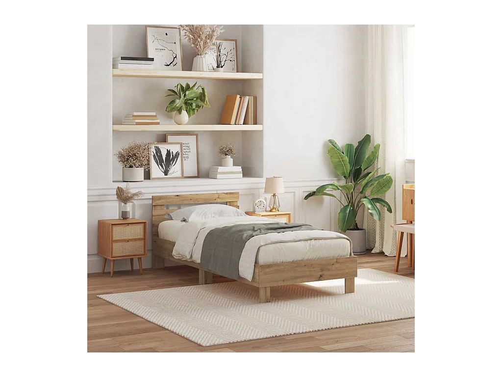 Bedframe artisanaal eikenkleurig 75 x 190 cm Bewerkt hout