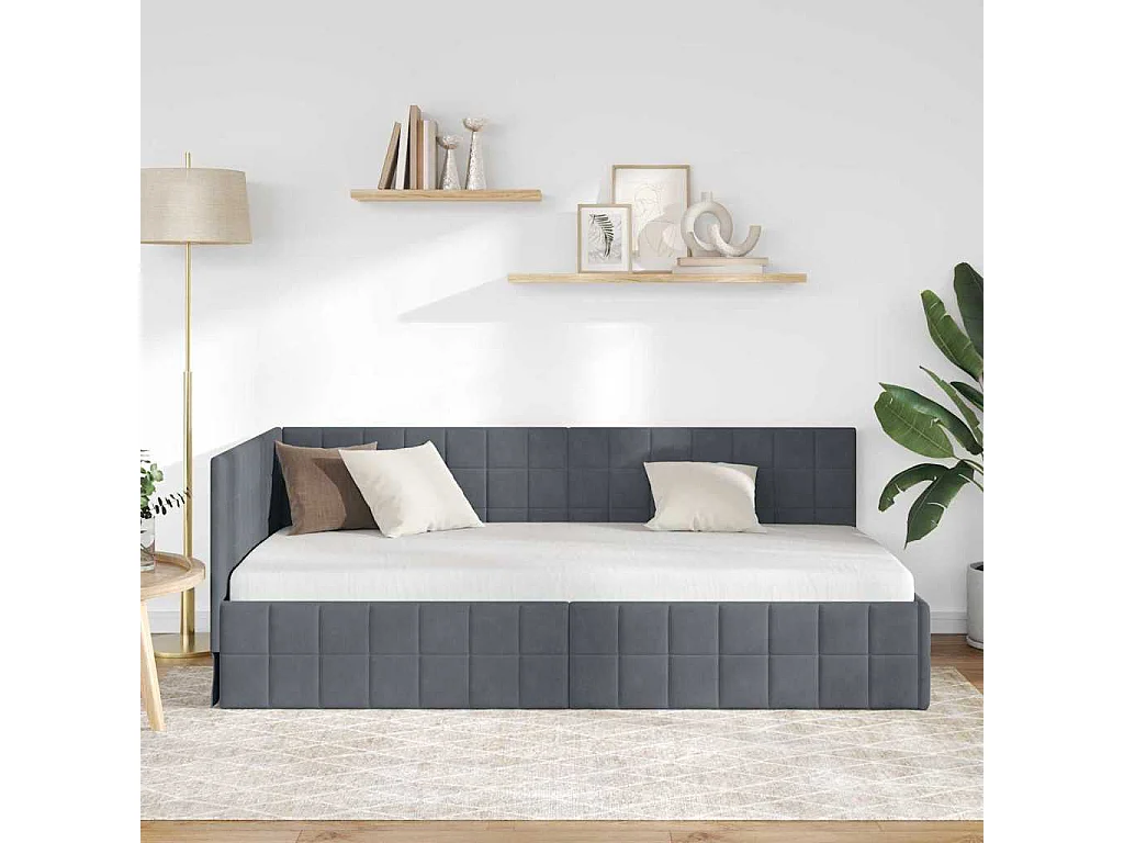 Estructura de cama en esquina Gris oscuro 90 x 190 cm