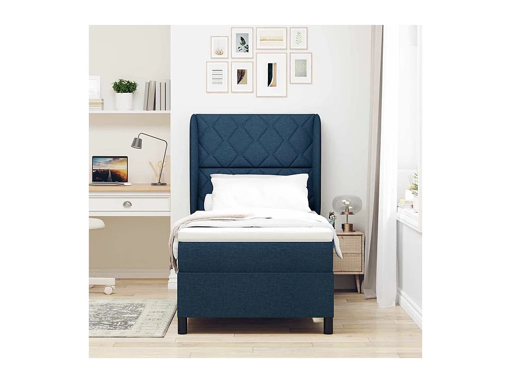 Boxspring bed met matras met hoofdeinde Blauw 100 x 200 cm Stof