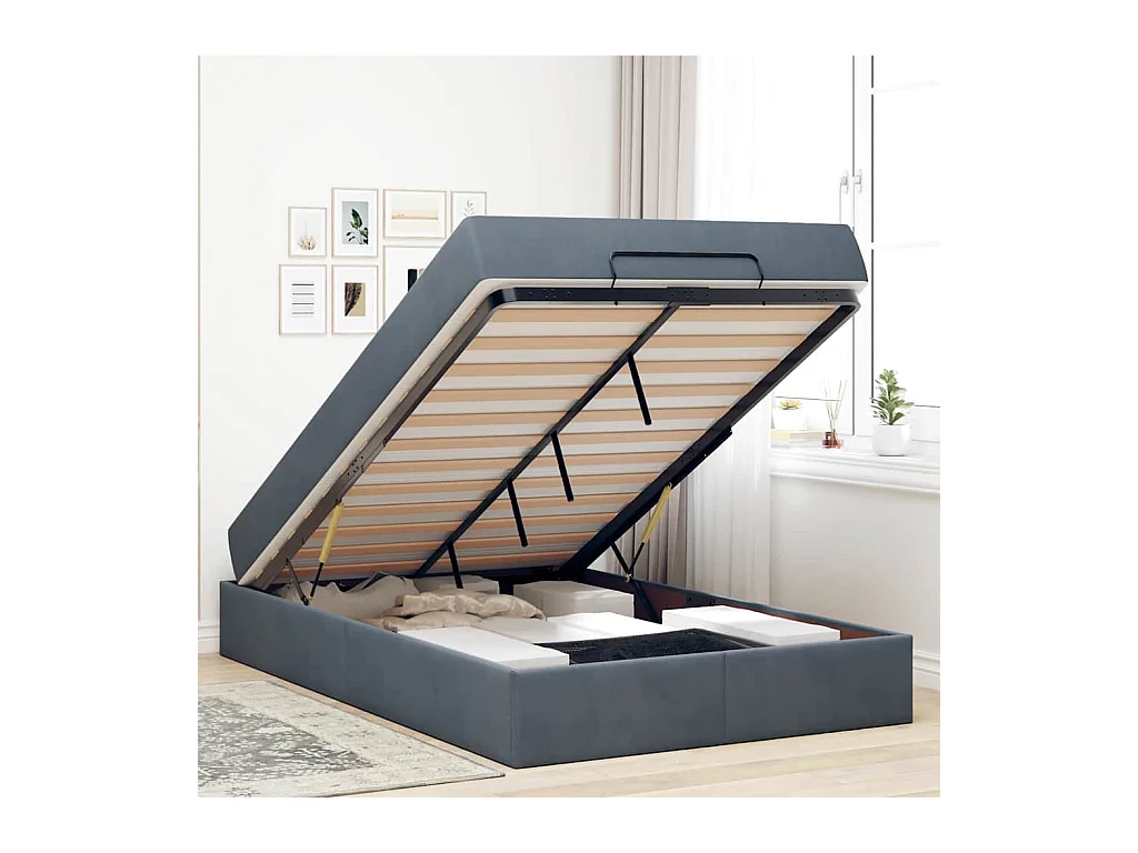 Cadre de lit avec matelas Gris foncé 140 x 190 cm Velours