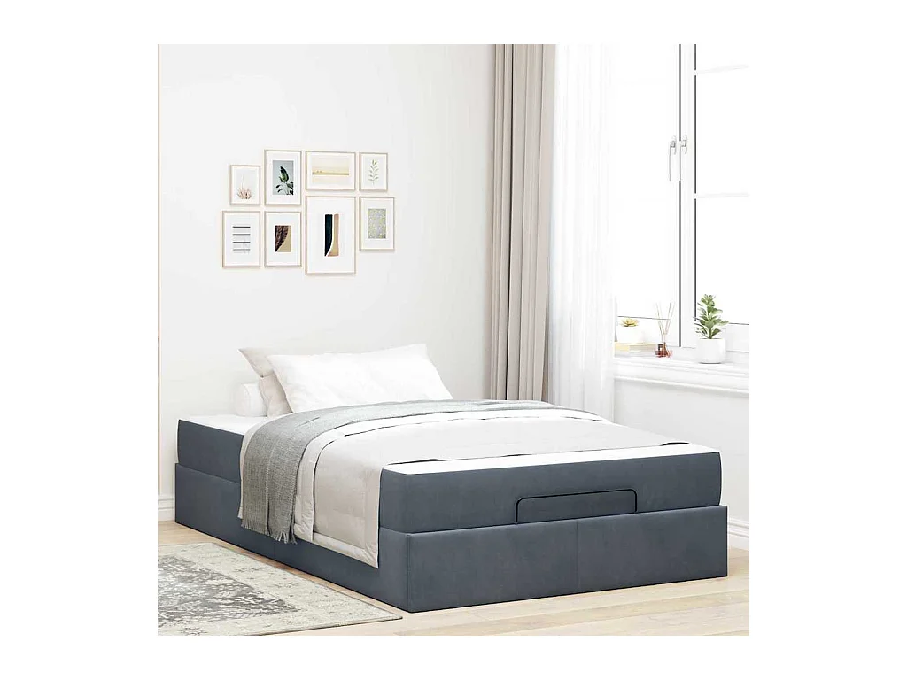 Cadre de lit avec matelas Gris foncé 140 x 190 cm Velours