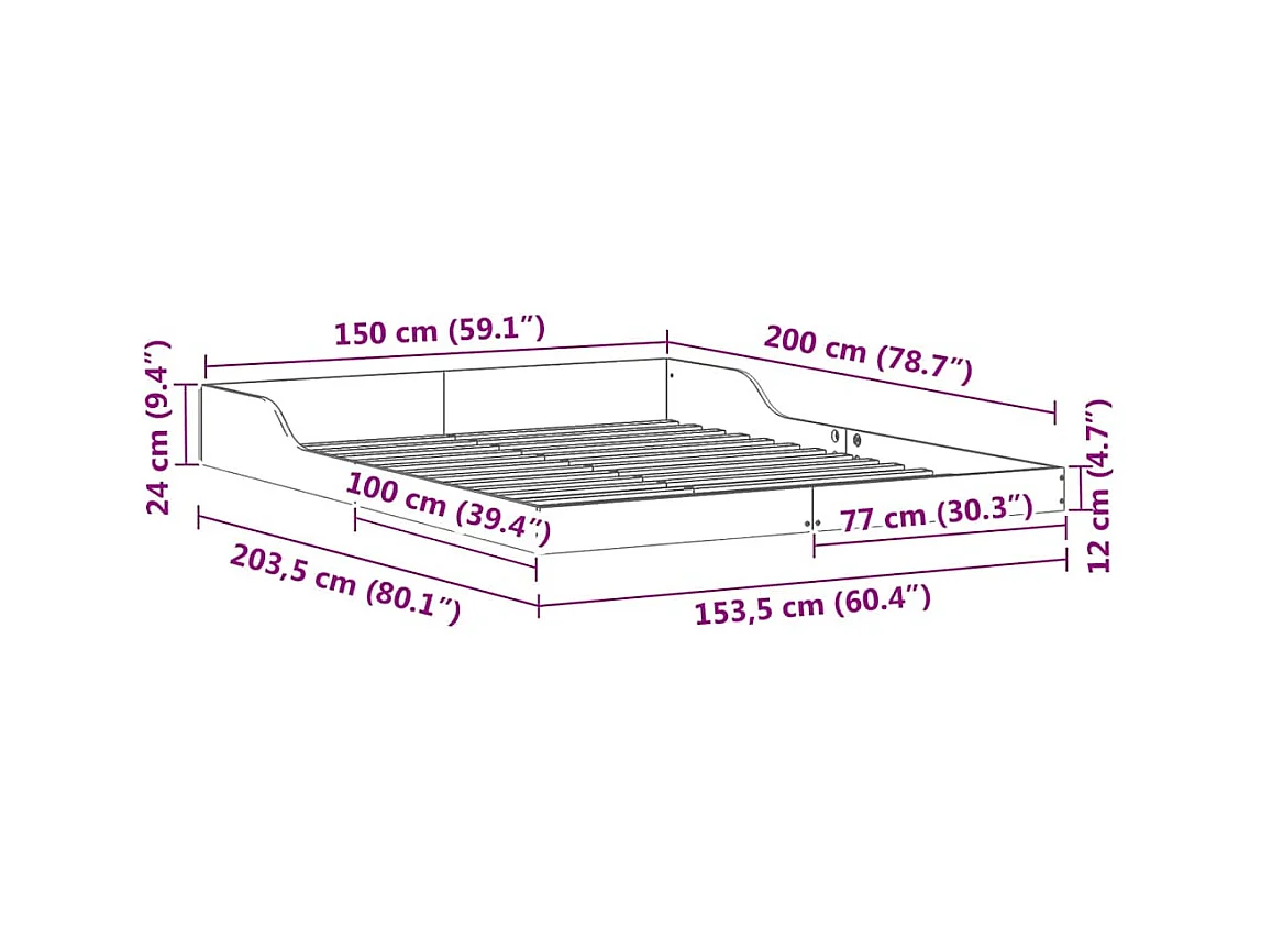 Cadre de lit Marron cire 150 x 200 cm Bois massif en pin