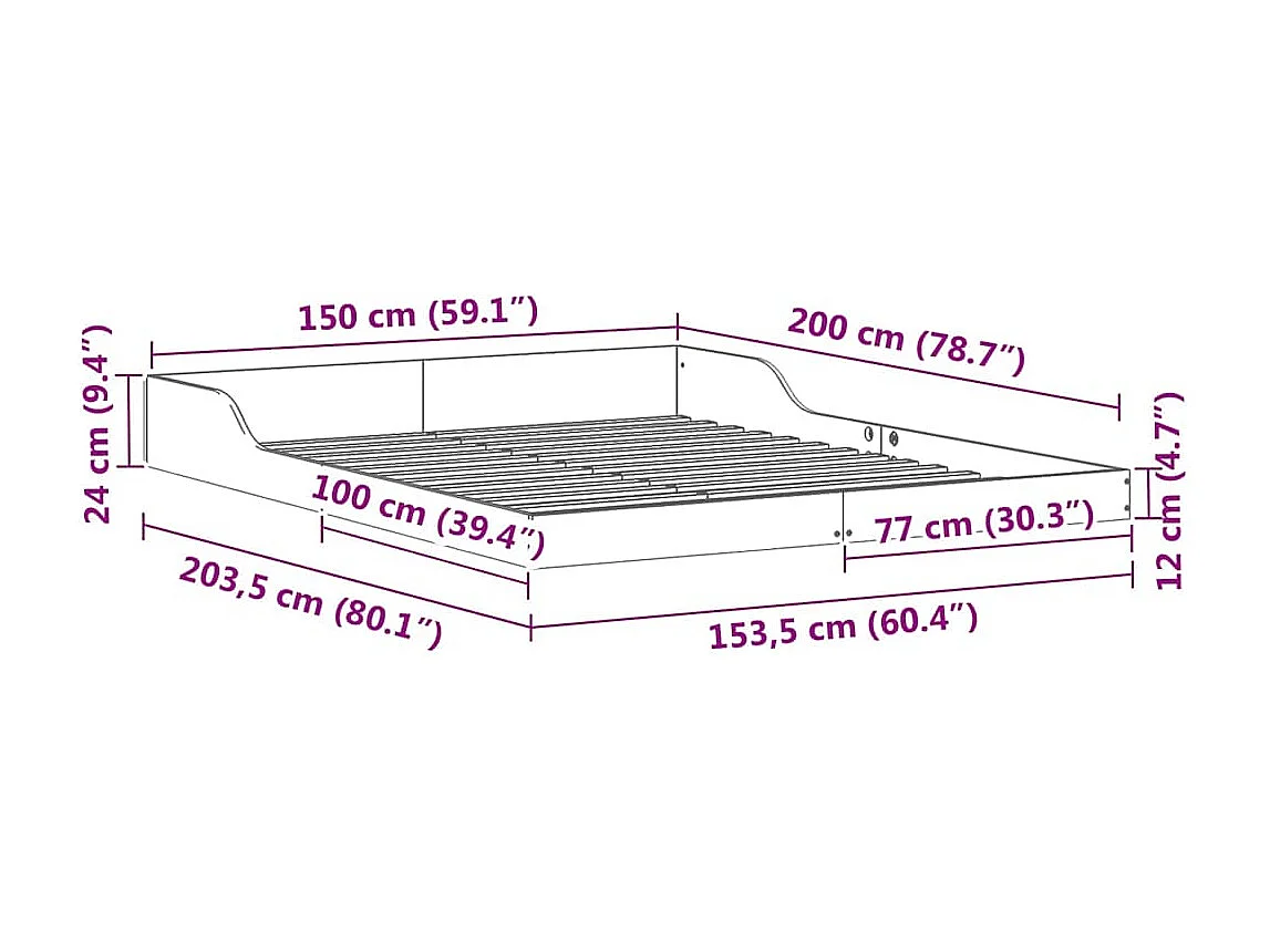 Cadre de lit Marron cire 150 x 200 cm Bois massif en pin