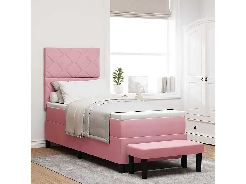 Cama tipo Box Spring con colchón Rosa 80 x 200 cm Terciopelo