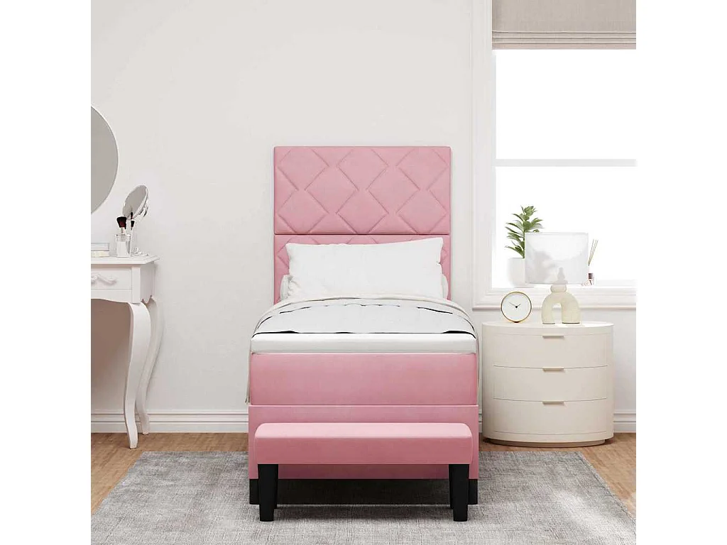 Cadre de lit avec matelas Rose 80 x 200 cm Velours