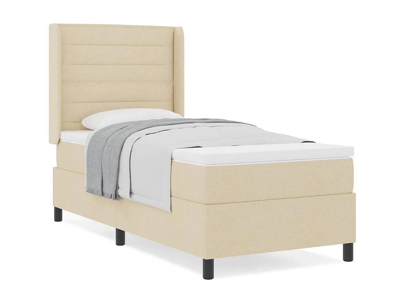 Cadre de lit avec matelas Crème 100 x 200 cm tissu