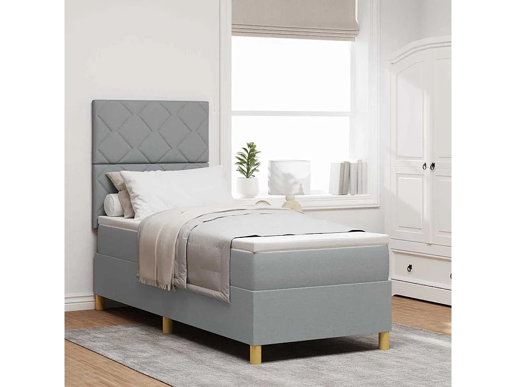 Cama Box com cabeceira Cinzento-claro 80 x 200 cm tecido