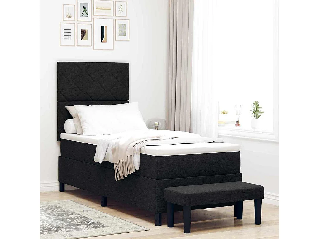 Cama Box com colchão com cabeceira Preto 80 x 200 cm tecido