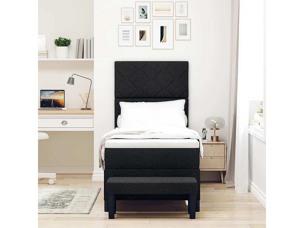 Cama Box com colchão com cabeceira Preto 80 x 200 cm tecido