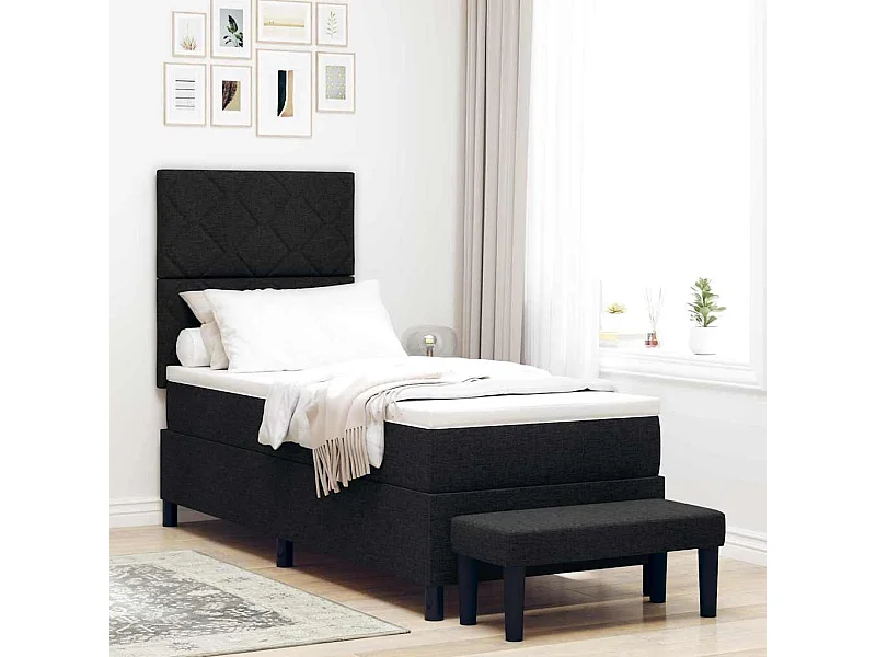 Cama Box com colchão com cabeceira Preto 80 x 200 cm tecido