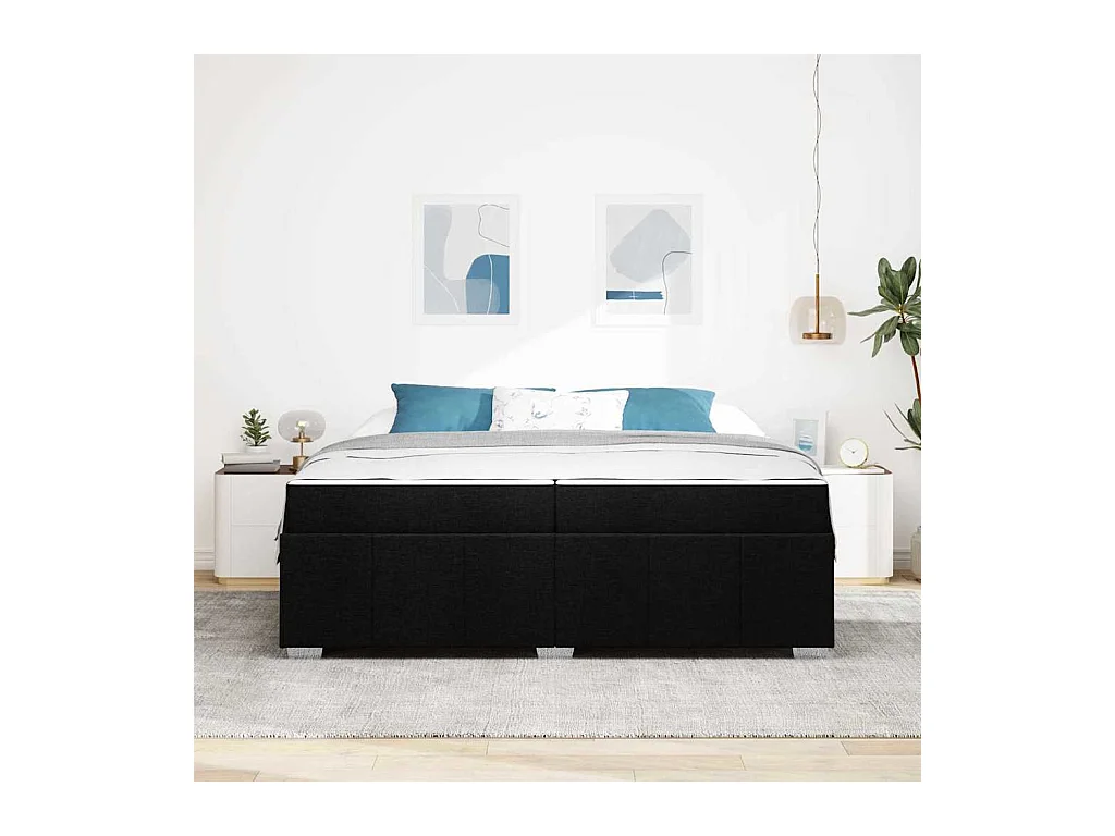 Cadre de lit avec matelas Noir 200 x 200 cm tissu