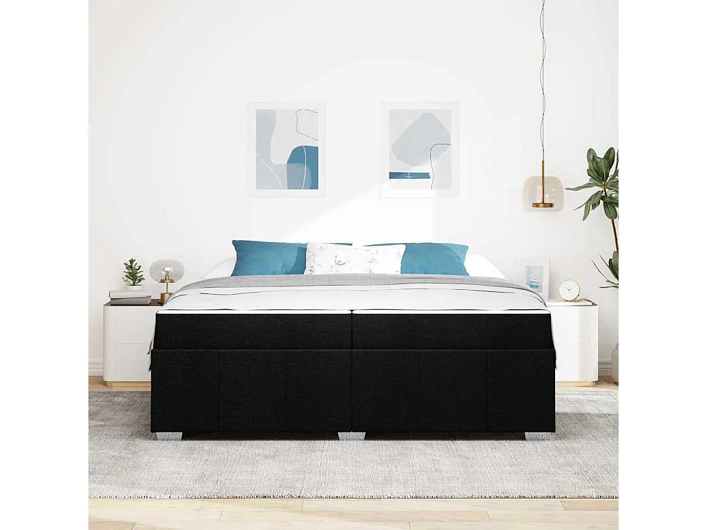 Cadre de lit avec matelas Noir 200 x 200 cm tissu