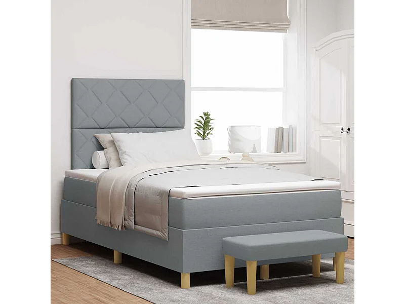 Cadre de lit avec matelas Gris clair 120 x 190 cm tissu