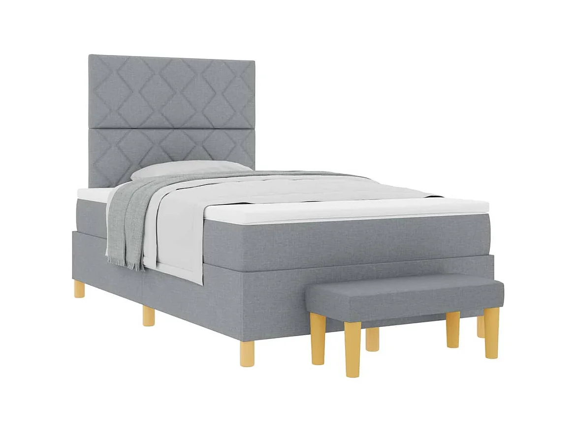 Cadre de lit avec matelas Gris clair 120 x 190 cm tissu