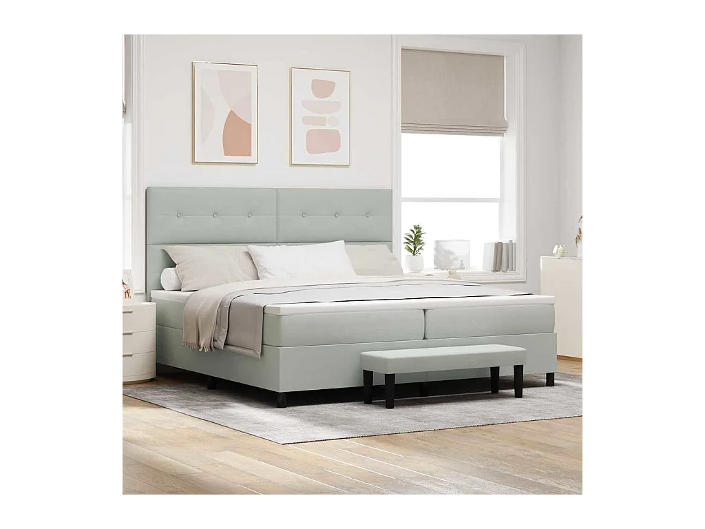 Cama Box com colchão Cinzento-claro 200 x 200 cm Veludo
