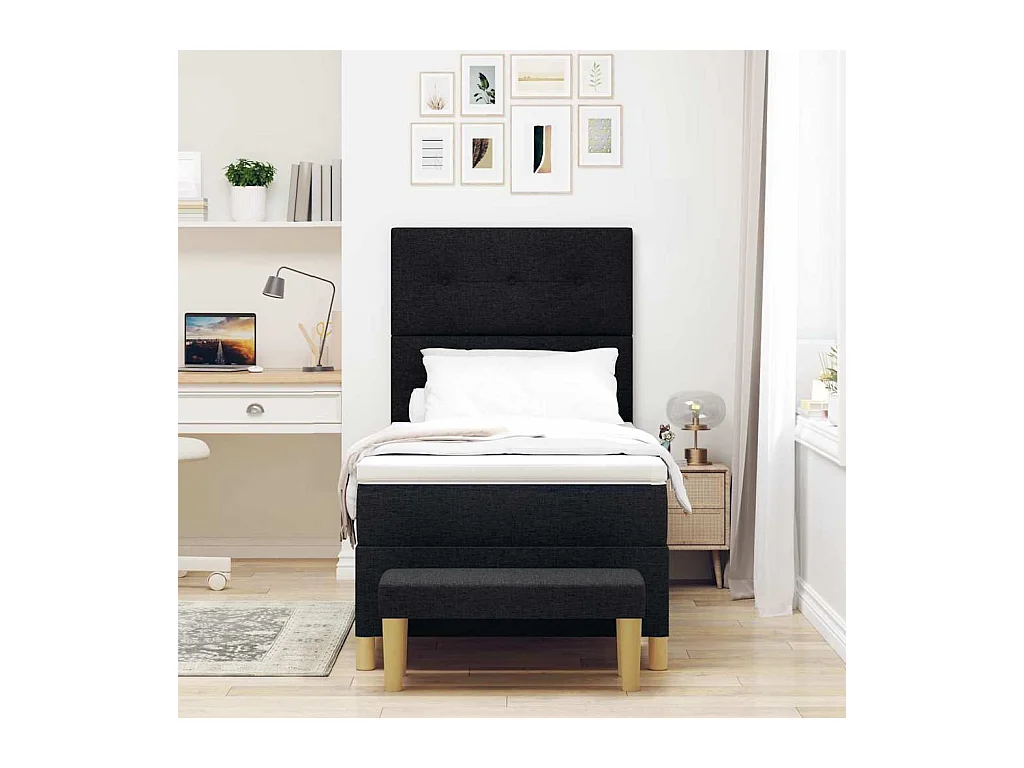 Cama Box com colchão com cabeceira Preto 100 x 200 cm tecido