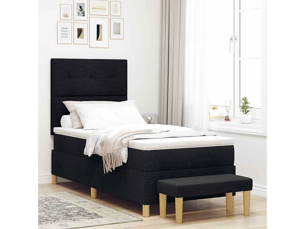 Cama Box com colchão com cabeceira Preto 100 x 200 cm tecido