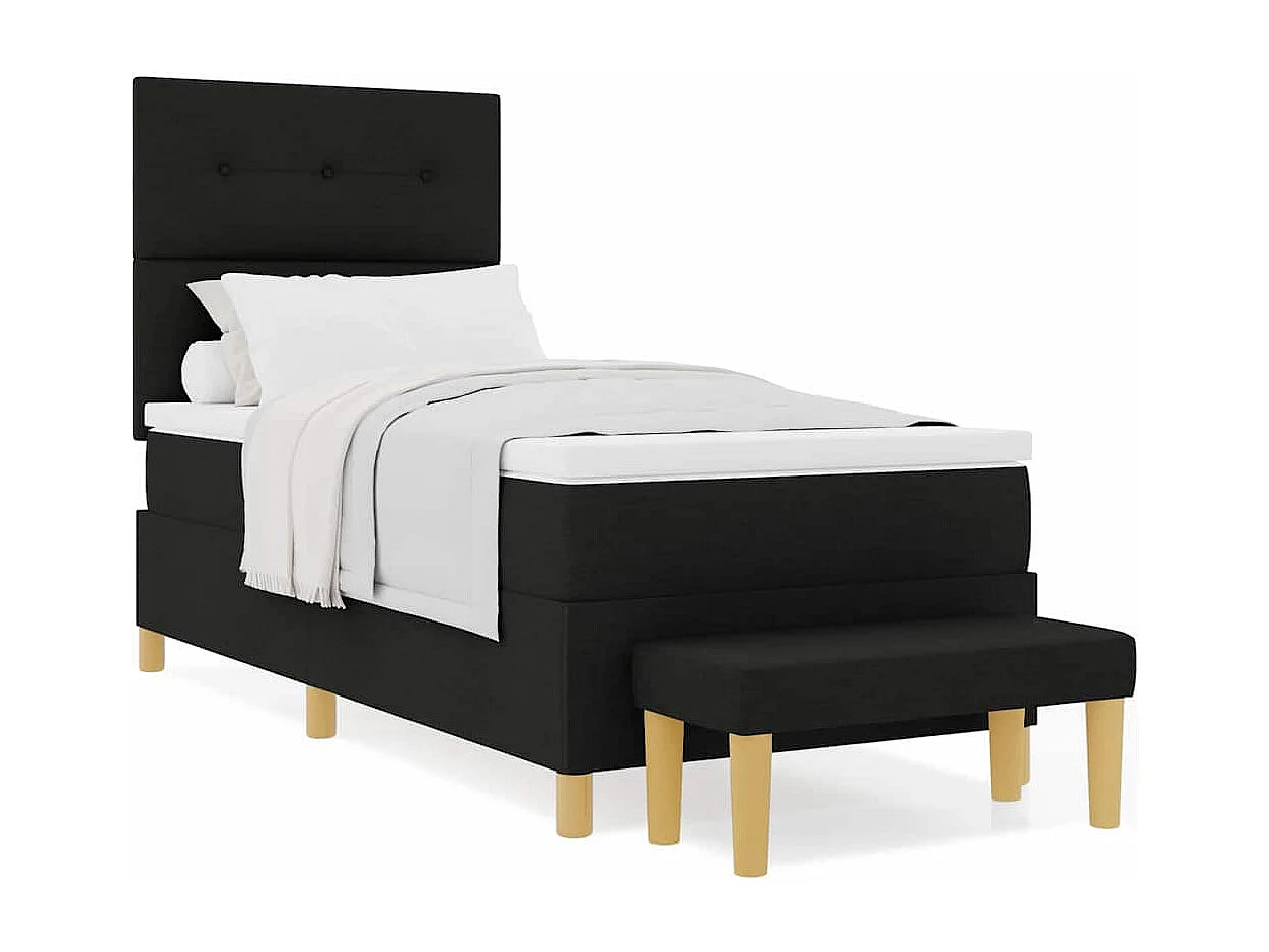 Cama Box com colchão com cabeceira Preto 100 x 200 cm tecido