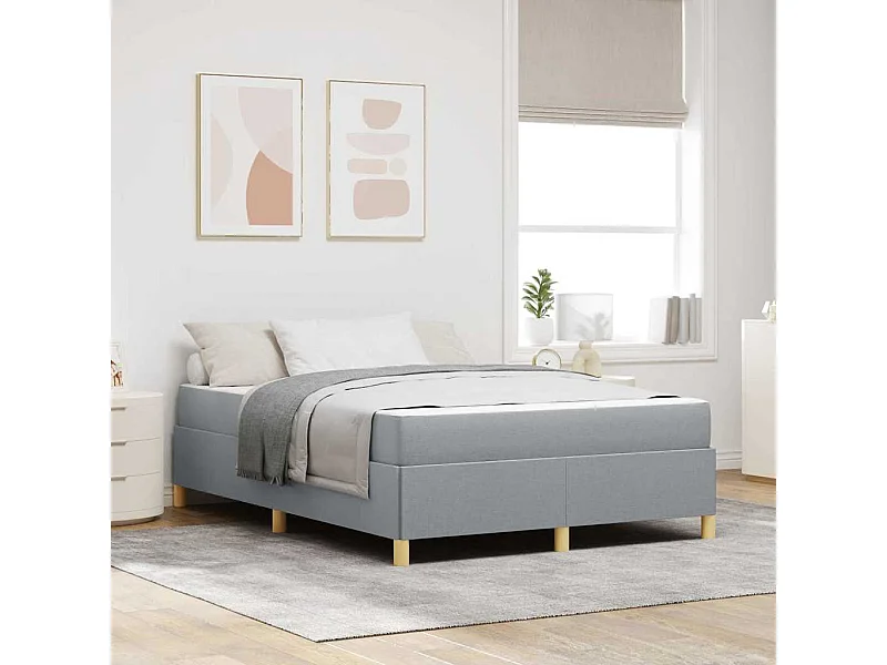 Cama Box Cinza Claro e Branco e Cinza Claro 160 x 200 cm tecido