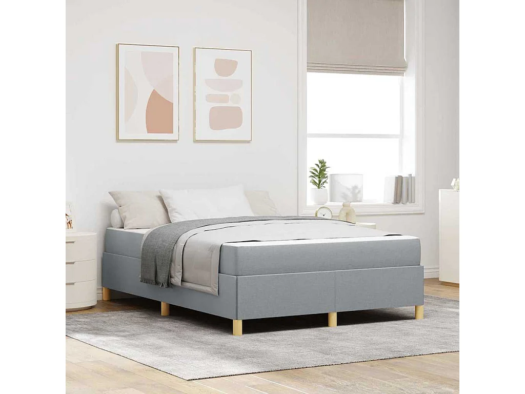 Cama Box Cinza Claro e Branco e Cinza Claro 160 x 200 cm tecido