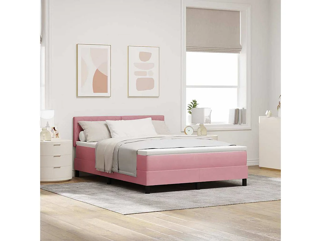 Cadre de lit avec matelas Rose 140 x 190 cm tissu