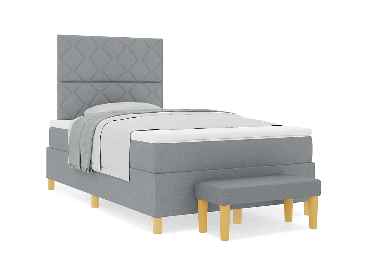 Cama tipo Box Spring con colchón Gris claro 120 x 200 cm tela