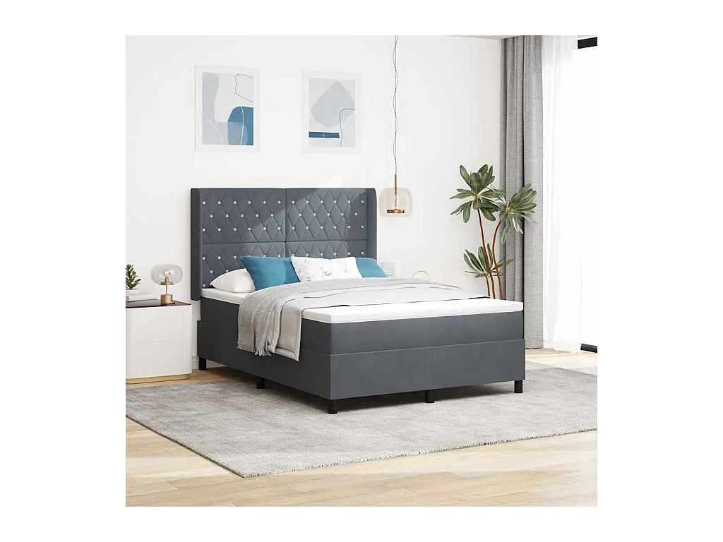 Cama con Box Spring LED y Colchón Gris oscuro 140 x 200 cm