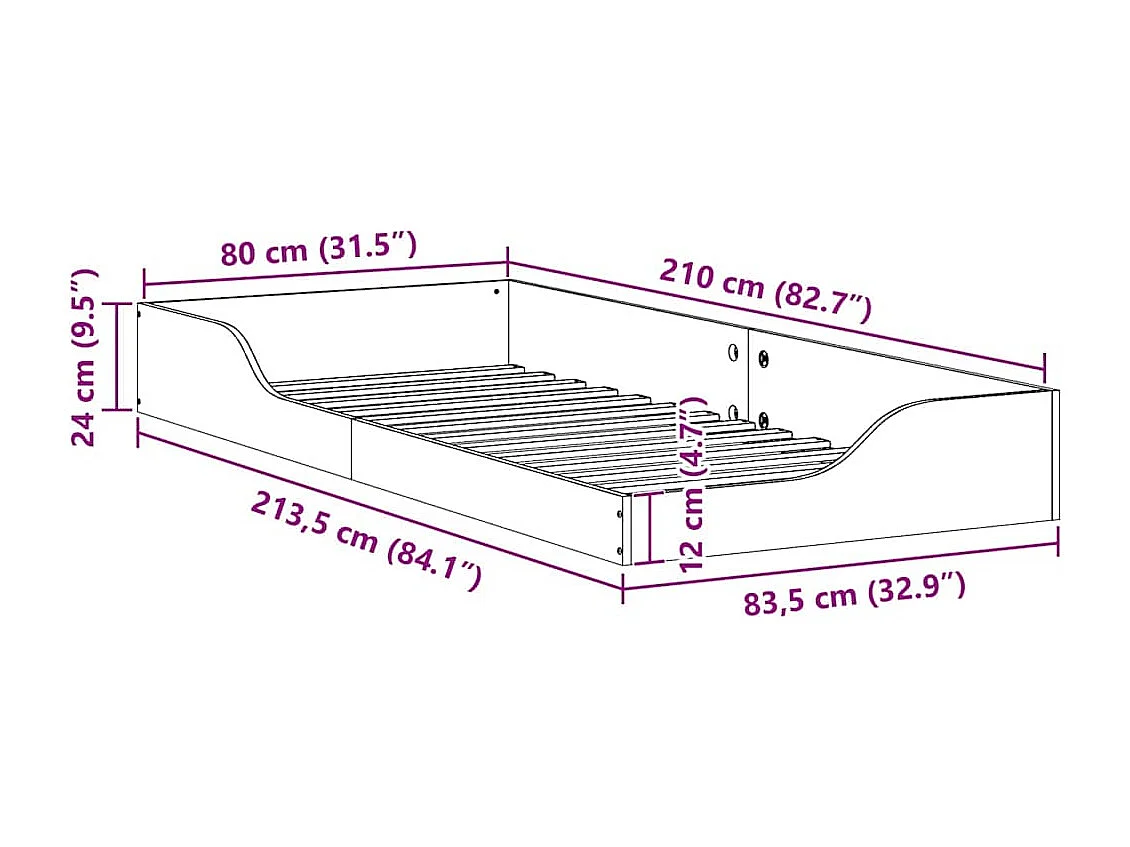 Estructura de cama Marrón 80 x 210 cm Madera maciza de pino