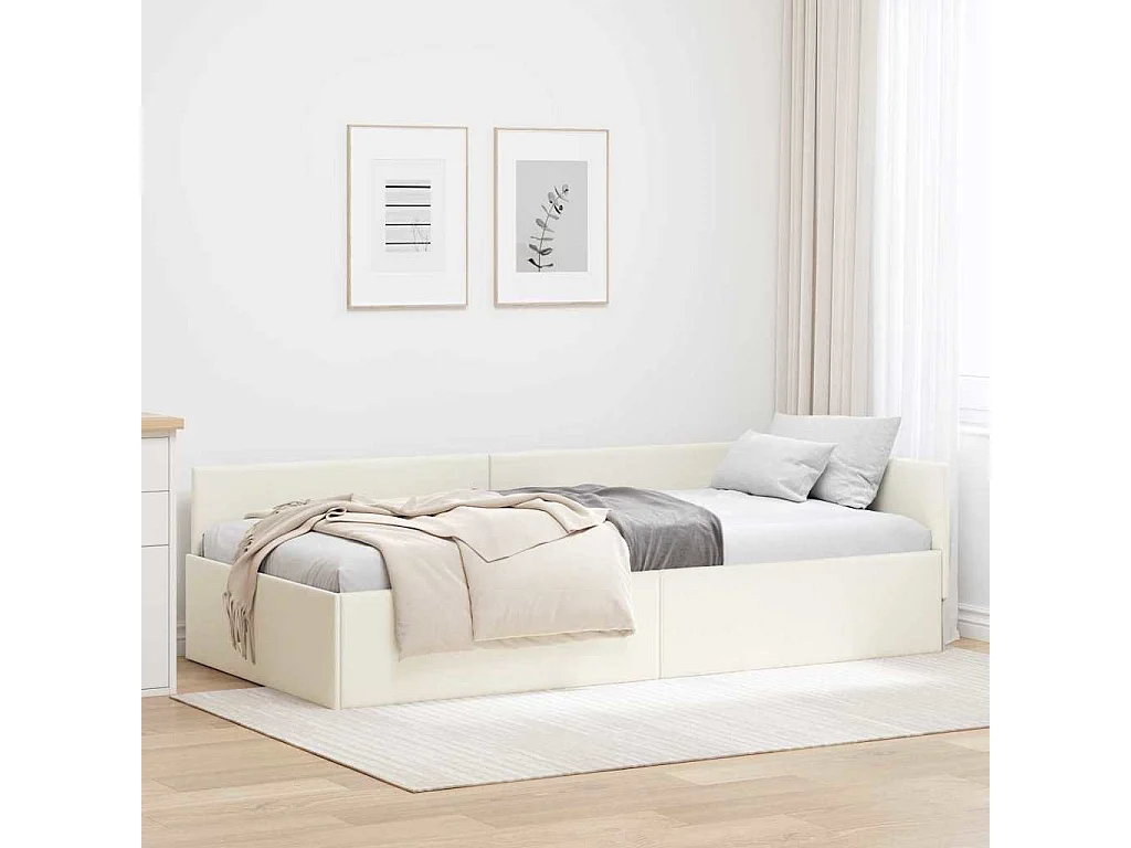 Cadre de lit d'angle Autre avec tête de lit Crème 100 x 200 cm