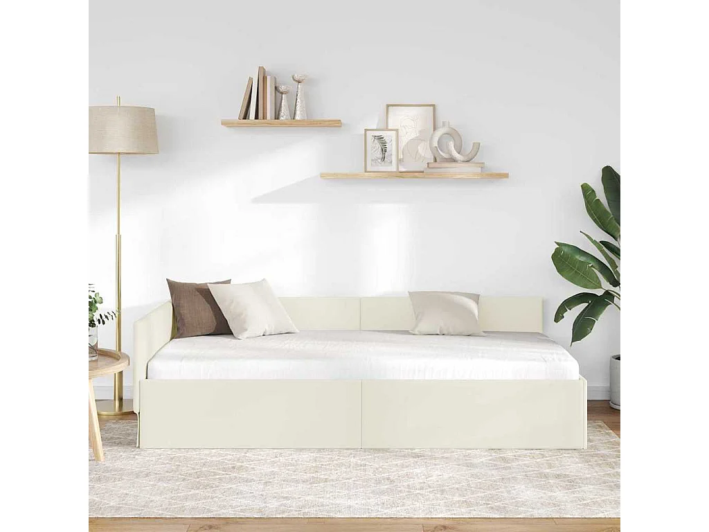 Cadre de lit d'angle Autre avec tête de lit Crème 100 x 200 cm