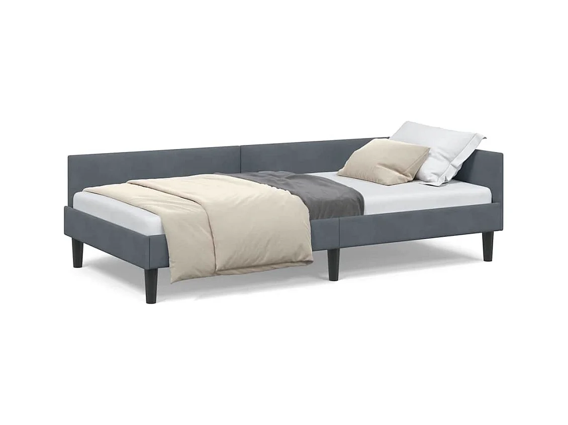 Cadre de lit d'angle avec tête de lit Gris foncé 90 x 190 cm